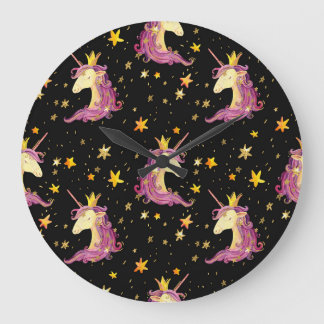 Unicorn Princess: Watercolor Fairy Tale Large Clock
