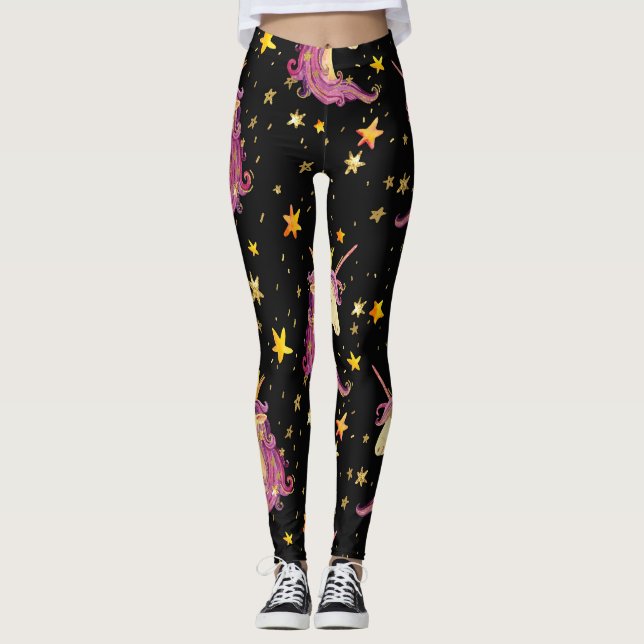 Unicorn Princess: Watercolor Fairy Tale Leggings (Front)