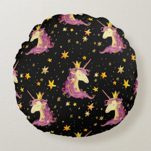 Unicorn Princess: Watercolor Fairy Tale Round Pillow