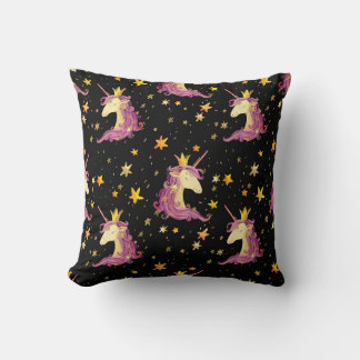 Unicorn Princess: Watercolor Fairy Tale Throw Pillow