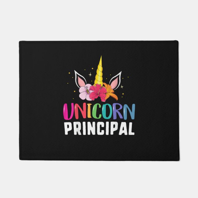 Unicorn Principal Back to School Teacher Horn Rain Doormat (Front)