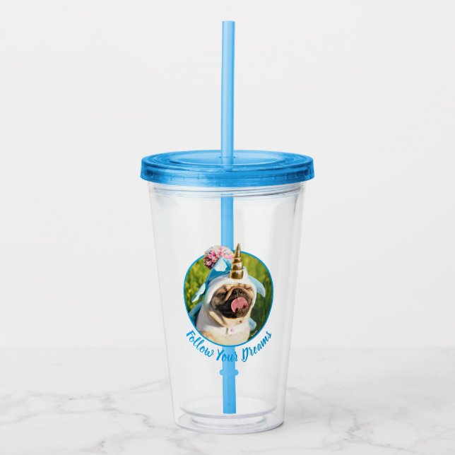Unicorn Pug Acrylic Tumbler (Front)