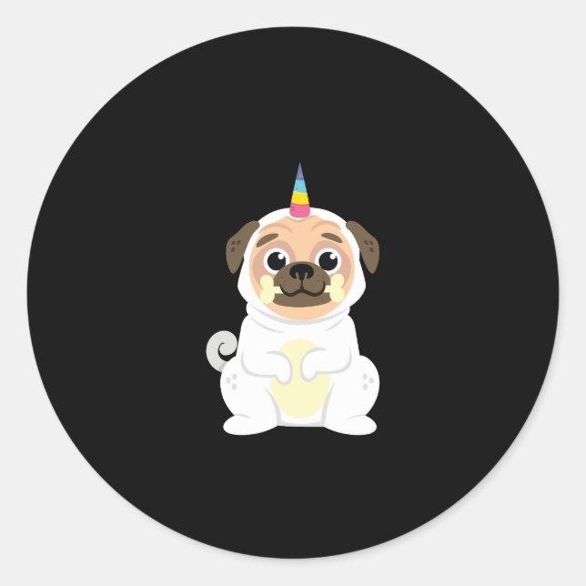Unicorn Pug Dog Lovers Funny Unipug Pugicorn Classic Round Sticker (Front)