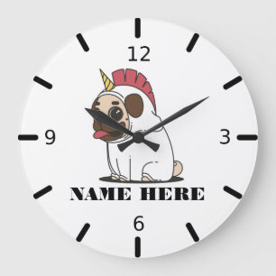 Unicorn Pug Large Clock
