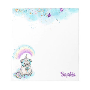 Unicorn Pug Magic Rainbows Dog Pink & Purple  Notepad