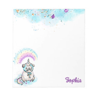 Unicorn Pug Magic Rainbows Dog Pink & Purple  Notepad