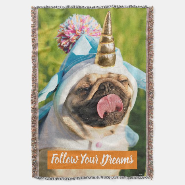 Unicorn Pug Throw Blanket (Front Vertical)