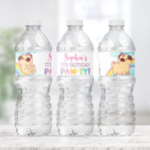 Unicorn Pug Water Bottle Labels, Pug Birthday