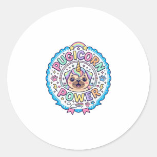 Unicorn Pugicorn Power Funny Cute Gift Design_1 Classic Round Sticker