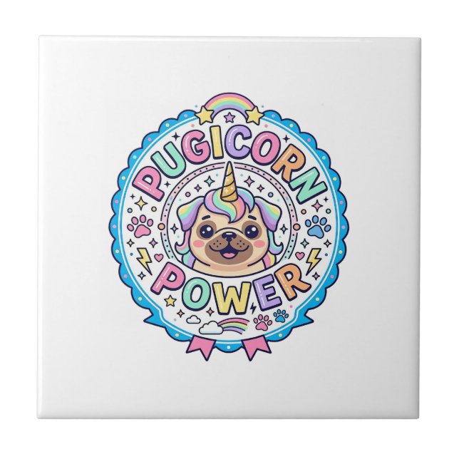 Unicorn Pugicorn Power Funny Cute Gift Design_1 Tile (Front)