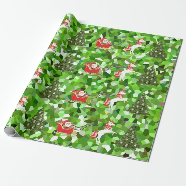 Unicorn Pulling Santa's Sleigh Christmas Gifts Wrapping Paper (Unrolled)
