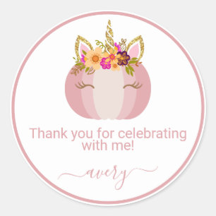 Unicorn Pumpkin   Birthday Sticker