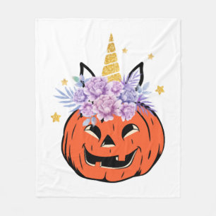 Unicorn Pumpkin Halloween Design Fleece Blanket