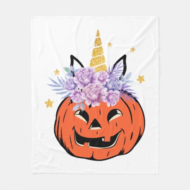 Unicorn Pumpkin Halloween Design Fleece Blanket (Front)
