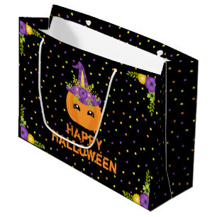 Unicorn Pumpkin Happy Halloween Black Large Gift B Large Gift Bag