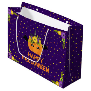Unicorn Pumpkin Happy Halloween Purple Large Gift  Large Gift Bag