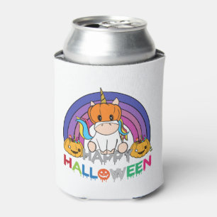 Unicorn Pumpkin Head For Halloween Can Cooler
