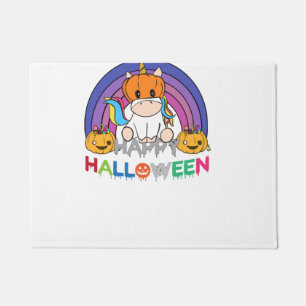 Unicorn Pumpkin Head For Halloween Doormat