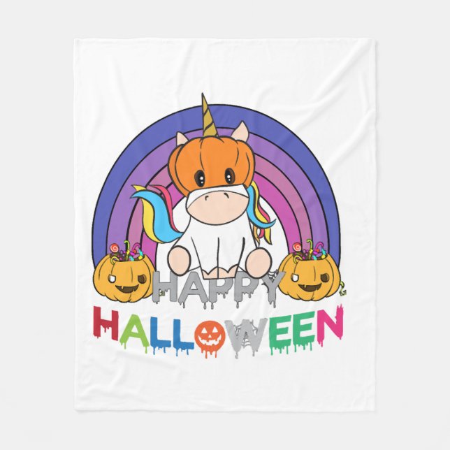Unicorn Pumpkin Head For Halloween Fleece Blanket (Front)