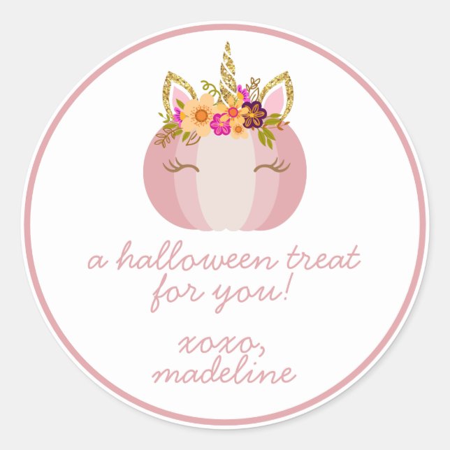 Unicorn Pumpkin | Kids Halloween Sticker (Front)