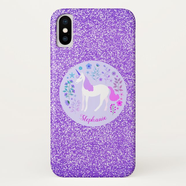 Unicorn Purple Glitter Pink Personalized Case-Mate iPhone Case (Back)