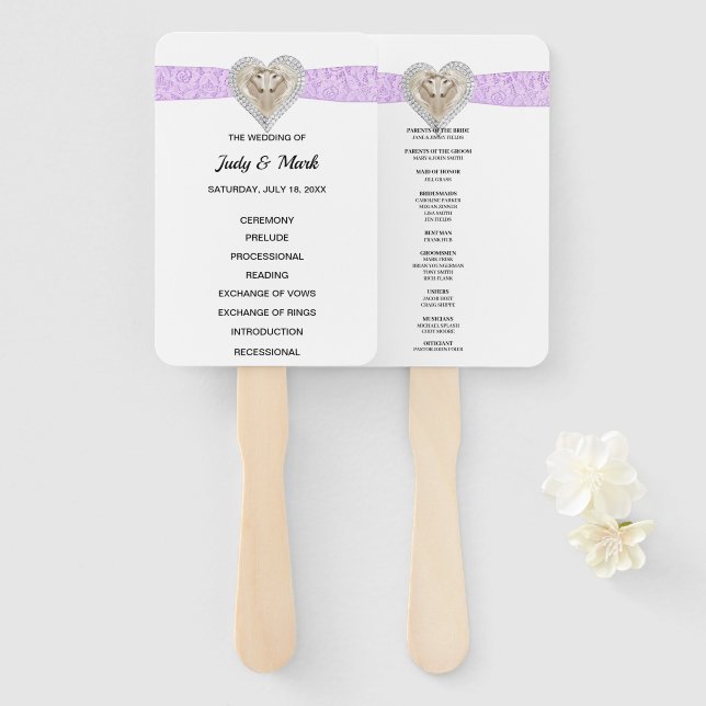 Unicorn Purple Lace Wedding Program Fans (Front and Back)