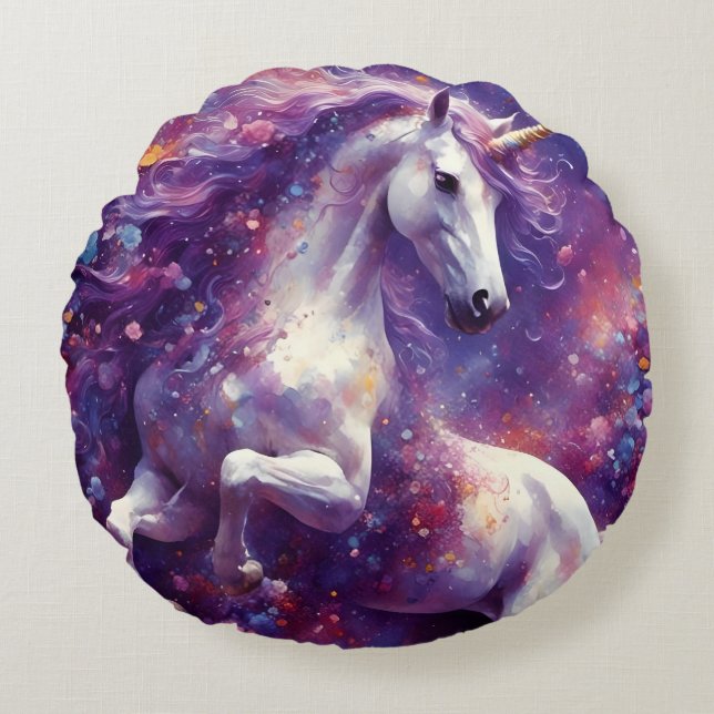 Unicorn Purple Mane Round Pillow (Front)
