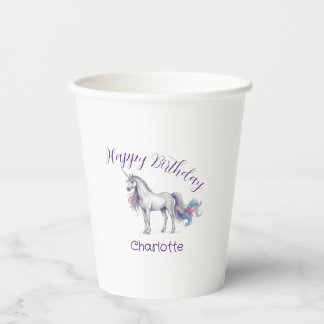 unicorn purple maron happy birthday kids name cute paper cups