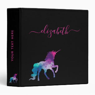Unicorn purple pink black monogram script binder