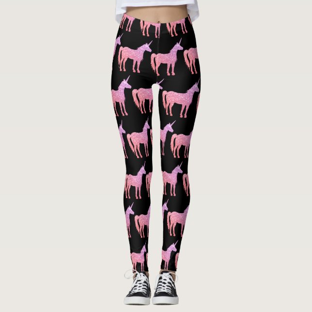 Unicorn purple pink blush glitter Sparkles pattern Leggings (Front)