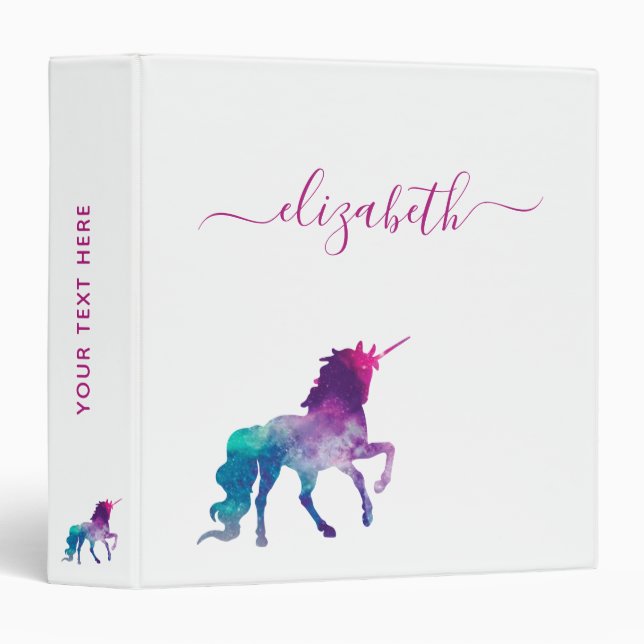 Unicorn purple pink white monogram script binder (Front/Spine)