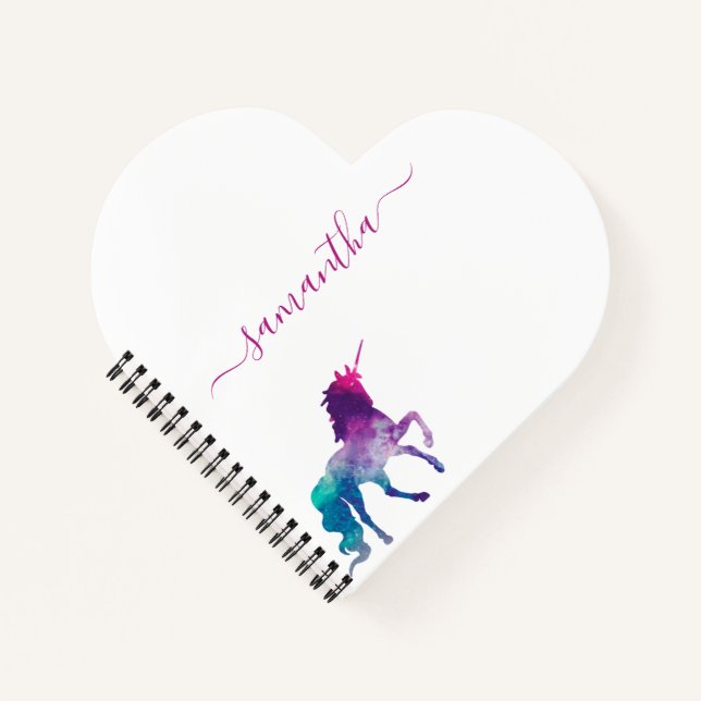 Unicorn purple pink white monogram script notebook (Front)