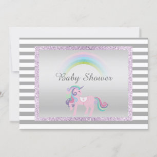 Unicorn Purple silver unicorn baby shower Invitation