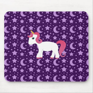 Unicorn purple stars and moons mouse pad
