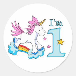 Unicorn Rainbow 1st Birthday Classic Round Sticker