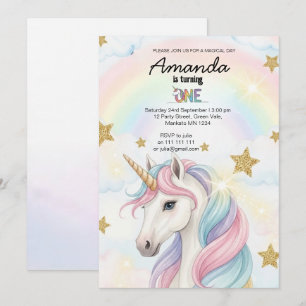 Unicorn Rainbow 1st Birthday Party Invitation
