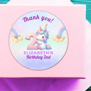 Unicorn Rainbow 2nd Birthday Party Decoration Classic Round Sticker