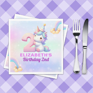 Unicorn Rainbow 2nd Birthday Party for Girls Napkin