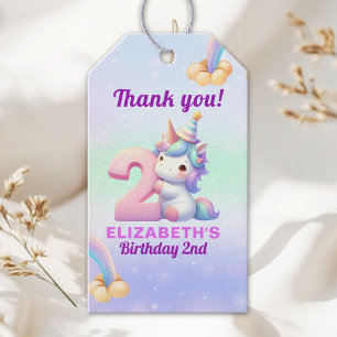 Unicorn Rainbow 2nd Birthday Party  Gift Tags