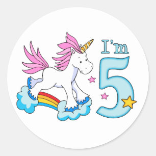 Unicorn Rainbow 5th Birthday Classic Round Sticker