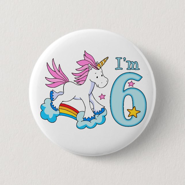 Unicorn Rainbow 6th Birthday 2 Inch Round Button (Front)