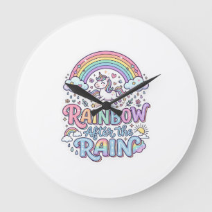 Unicorn Rainbow After the Rain Premium Vector Typo Large Clock