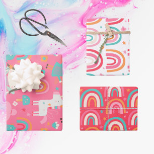 Unicorn Rainbow And Faerie Coordinating Pattern Wrapping Paper Sheet