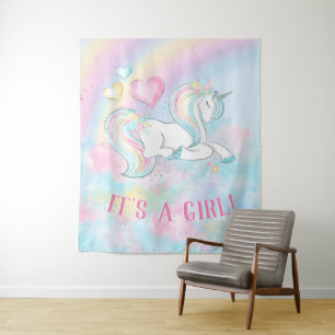 Unicorn Rainbow Baby Shower Backrop Banner Tapestry