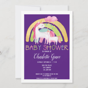 Unicorn Rainbow Baby Shower Girl Announcement