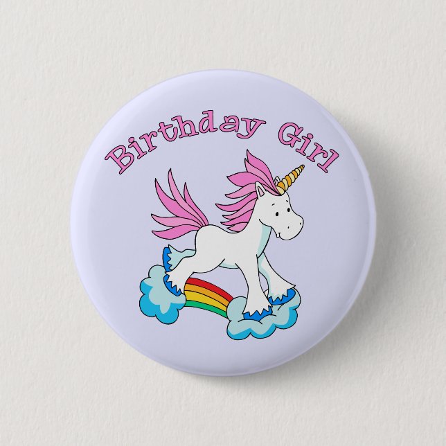 Unicorn Rainbow Birthday Girl 2 Inch Round Button (Front)