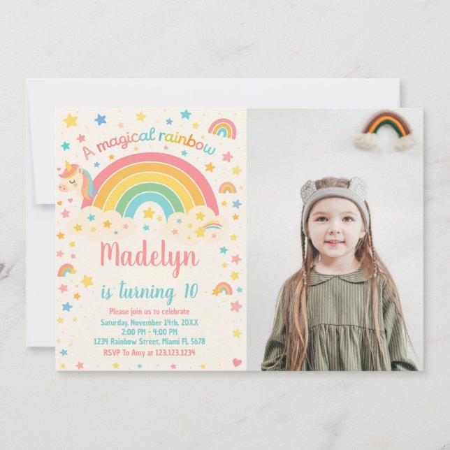 Unicorn Rainbow Birthday Invitation (Front)