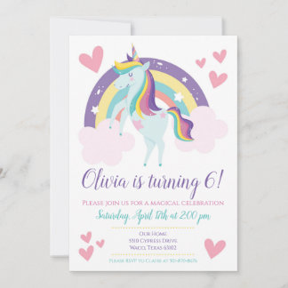 Unicorn Rainbow Birthday Invitation