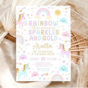 Unicorn Rainbow Birthday Invitation, 3rd Birthday Invitation
