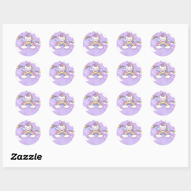 Unicorn Rainbow Birthday Invitation Sticker (Sheet)
